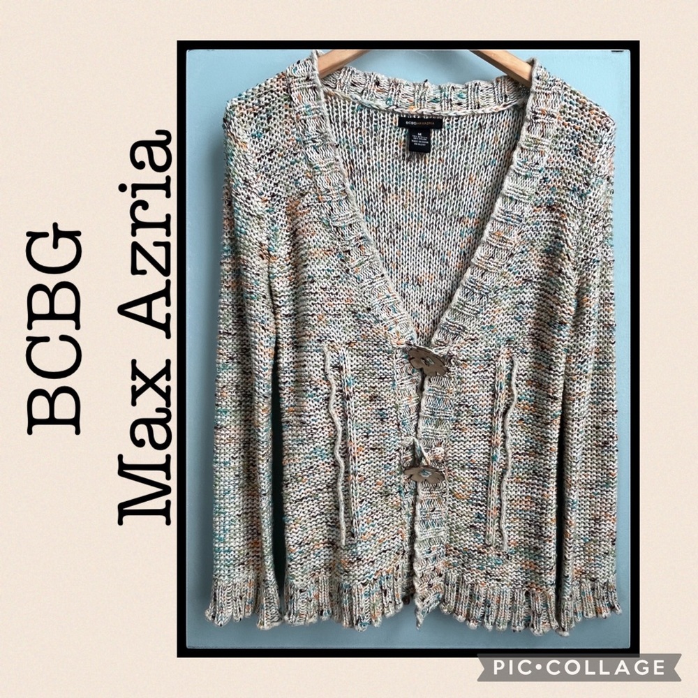 BCBG Max Azria V-Neck Flower Button Cardigan Size M